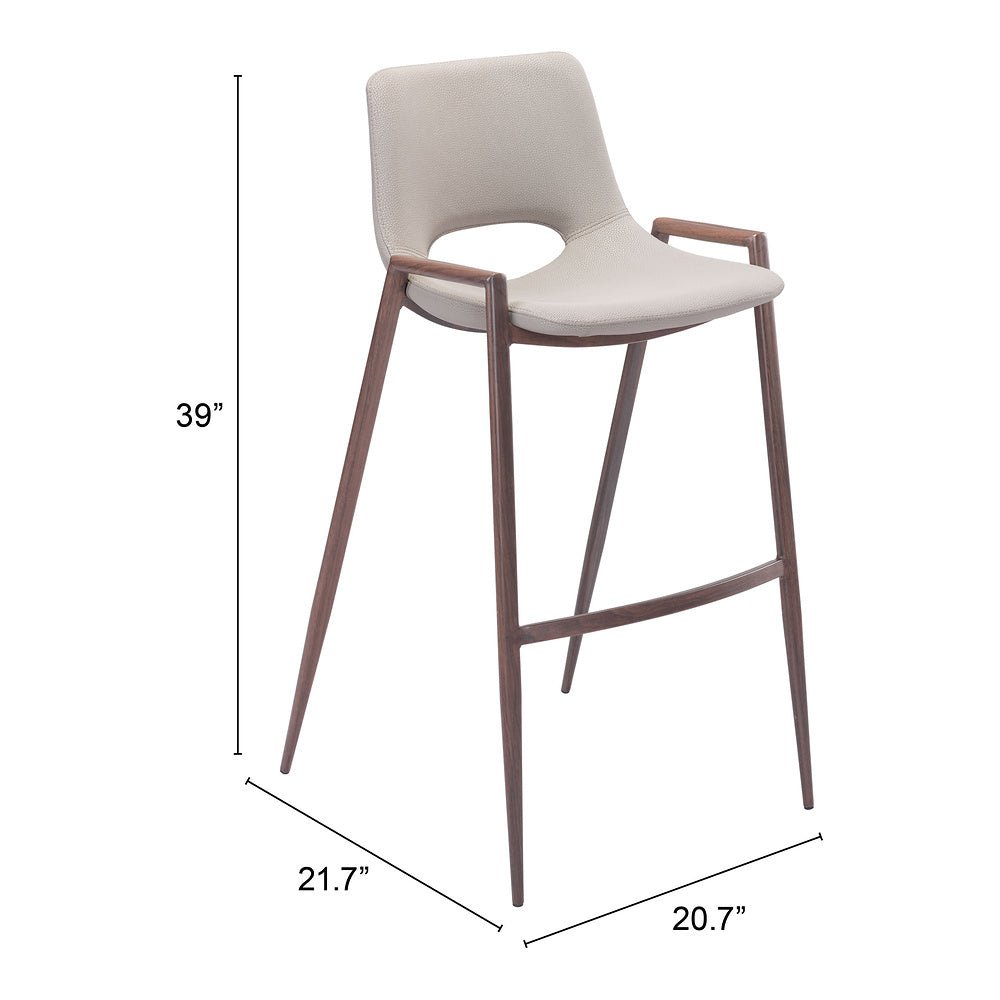 Banco Alto para Comedor de Empresa - ZUO DESI 53x55 101699 - Varios Colores - Asiento y Respaldo Tapizados en Piel Sintética - 101699 - Zuo - NOGAL BEAT - Banco Comercial