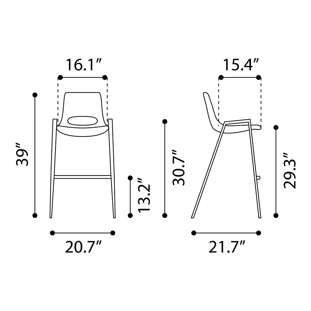 Banco Alto para Comedor de Empresa - ZUO DESI 53x55 109735 - Varios Colores - Asiento y Respaldo Tapizados en Piel Sintética - 109735 - Zuo - NOGAL BEAT - Banco Comercial