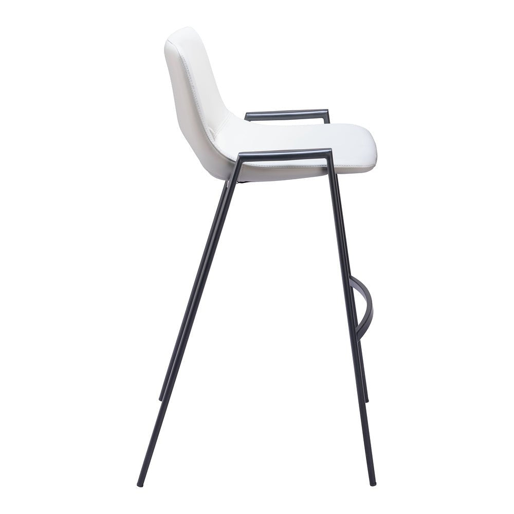 Banco Alto para Comedor de Empresa - ZUO DESI - Blanco - Asiento y Respaldo Tapizados en Piel Sintética - 109541 - Zuo - NOGAL BEAT - Banco Comercial