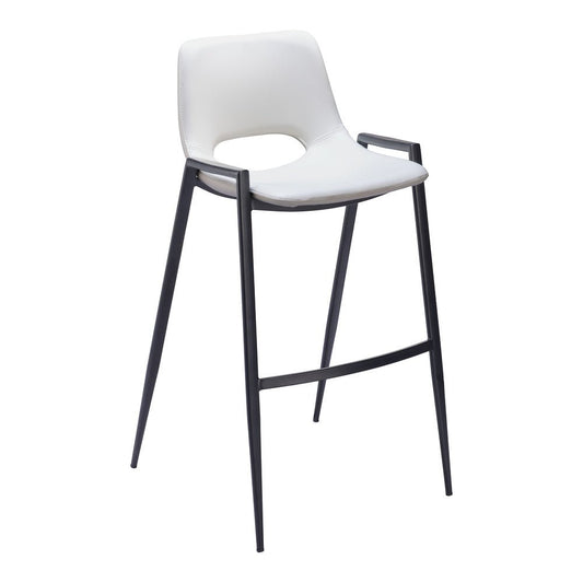 Banco Alto para Comedor de Empresa - ZUO DESI - Blanco - Asiento y Respaldo Tapizados en Piel Sintética - 109541 - Zuo - NOGAL BEAT - Banco Comercial