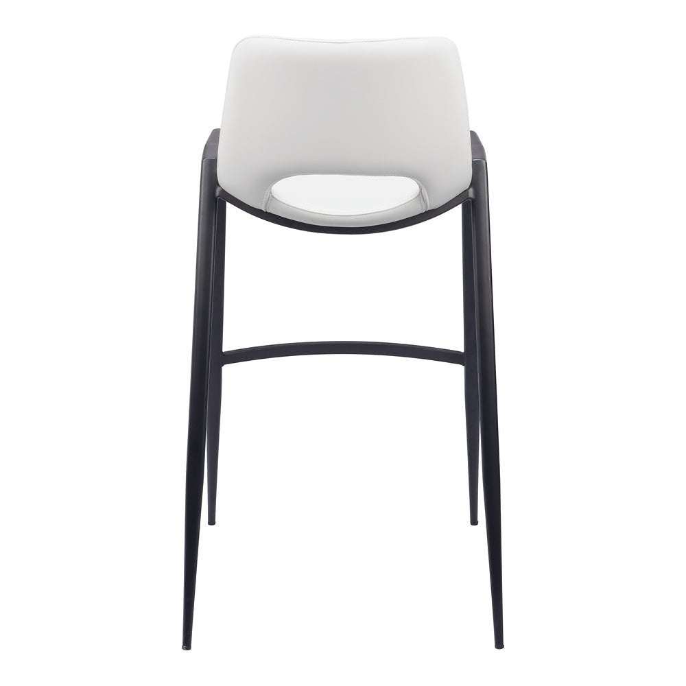 Banco Alto para Comedor de Empresa - ZUO DESI - Blanco - Asiento y Respaldo Tapizados en Piel Sintética - 109541 - Zuo - NOGAL BEAT - Banco Comercial