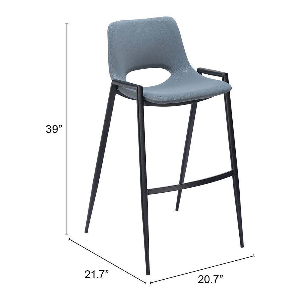 Banco Alto para Comedor de Empresa - ZUO DESI - Gris Azulado - Asiento y Respaldo Tapizados en Piel Sintética - 109542 - Zuo - NOGAL BEAT - Banco Comercial