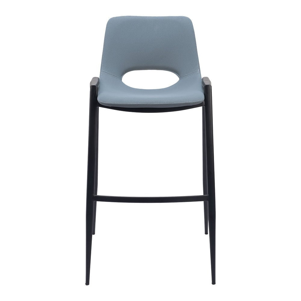 Banco Alto para Comedor de Empresa - ZUO DESI - Gris Azulado - Asiento y Respaldo Tapizados en Piel Sintética - 109542 - Zuo - NOGAL BEAT - Banco Comercial