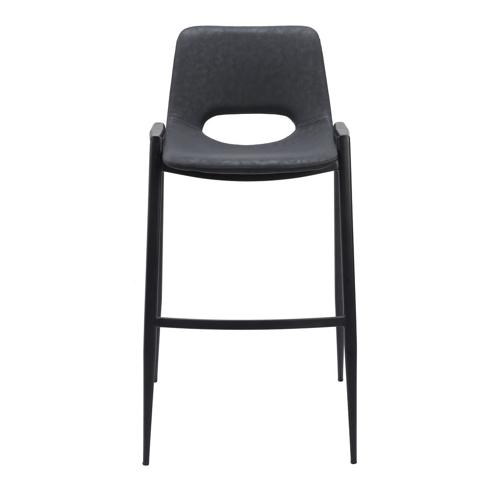 Banco Alto para Comedor de Empresa - ZUO DESI - Negro - Asiento y Respaldo Tapizados en Piel Sintética - 109540 - Zuo - NOGAL BEAT - Banco Comercial