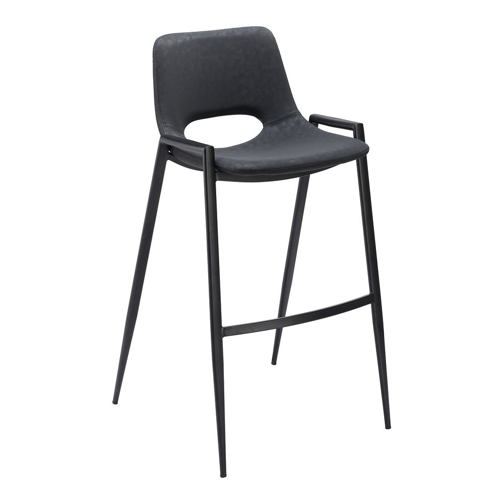 Banco Alto para Comedor de Empresa - ZUO DESI - Negro - Asiento y Respaldo Tapizados en Piel Sintética - 109540 - Zuo - NOGAL BEAT - Banco Comercial