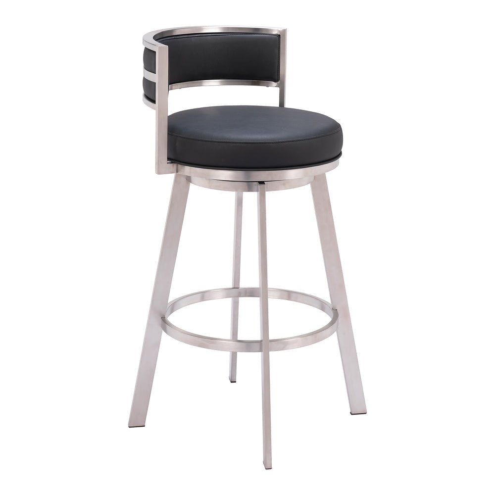 Banco Alto para Comedor de Empresa - ZUO GIMSBY - Negro - Asiento y Respaldo Tapizados en Piel Sintética - 110044 - Zuo - NOGAL BEAT - Banco Comercial