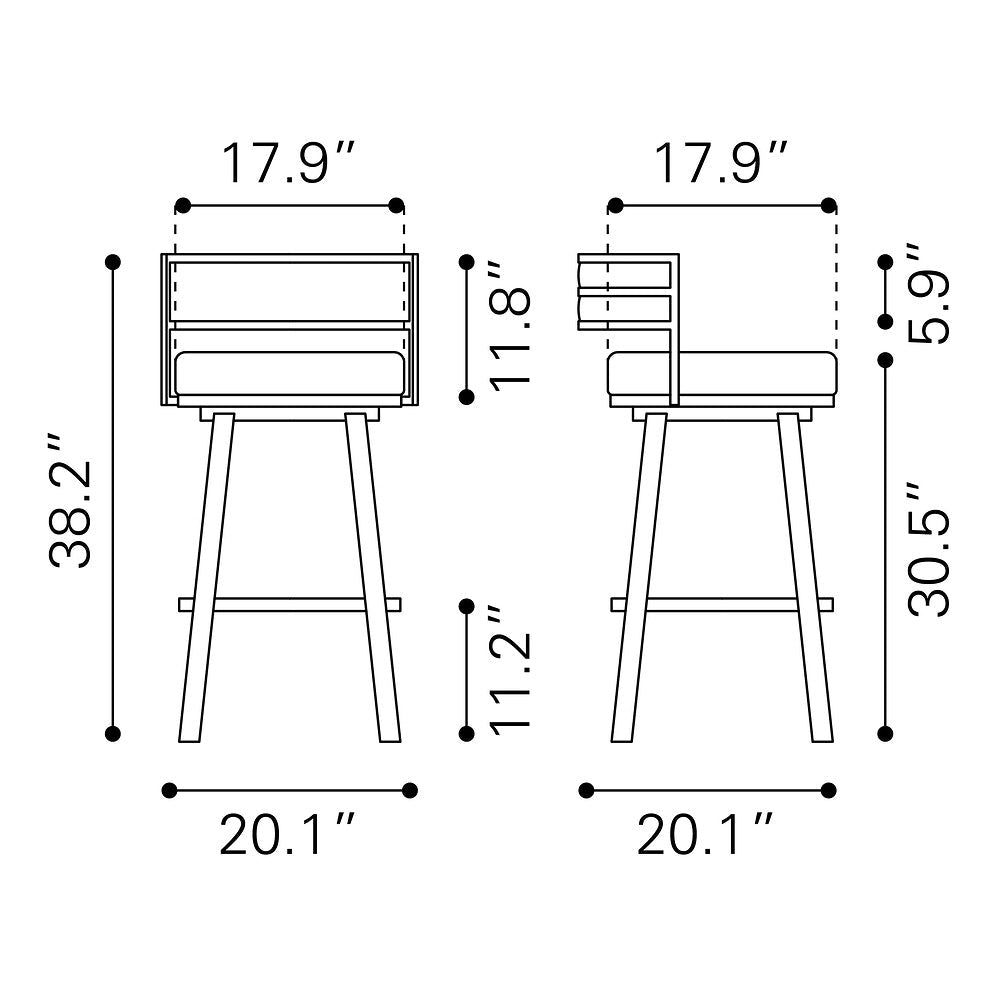 Banco Alto para Comedor de Empresa - ZUO GIMSBY - Negro - Asiento y Respaldo Tapizados en Piel Sintética - 110044 - Zuo - NOGAL BEAT - Banco Comercial