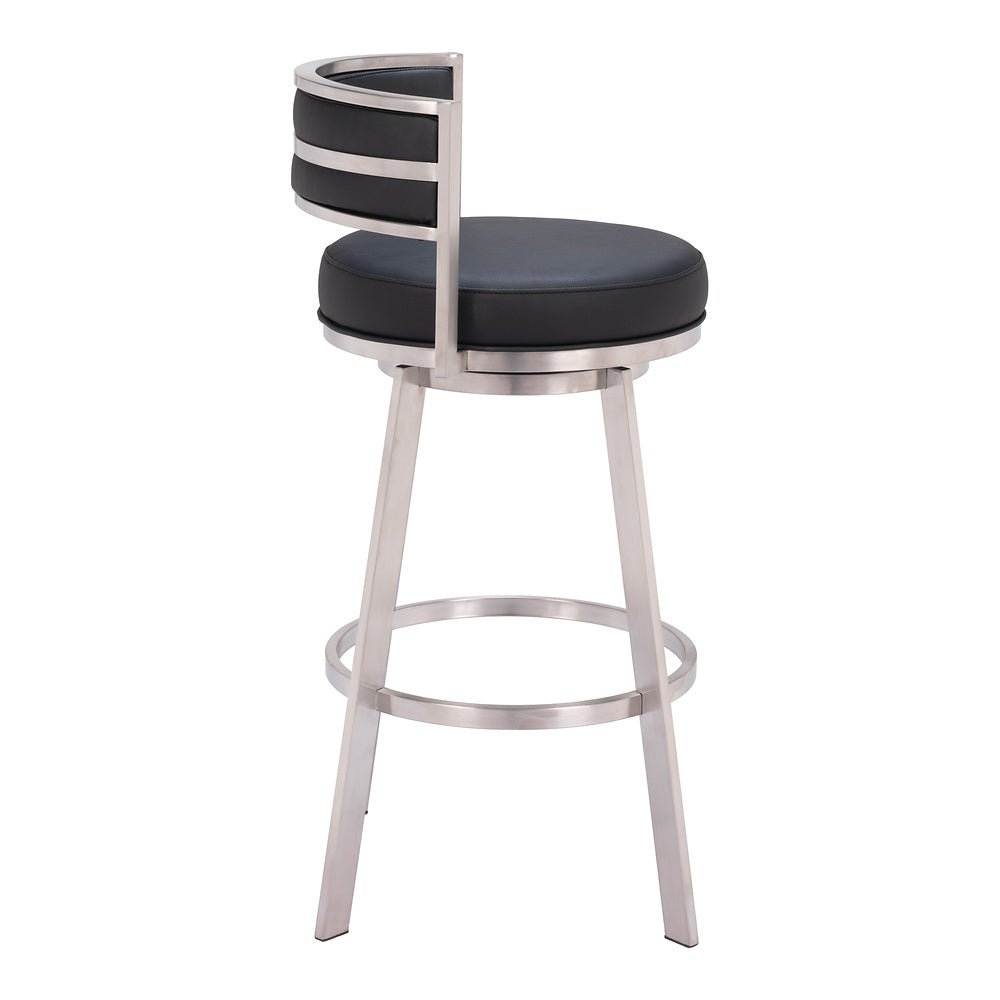 Banco Alto para Comedor de Empresa - ZUO GIMSBY - Negro - Asiento y Respaldo Tapizados en Piel Sintética - 110044 - Zuo - NOGAL BEAT - Banco Comercial