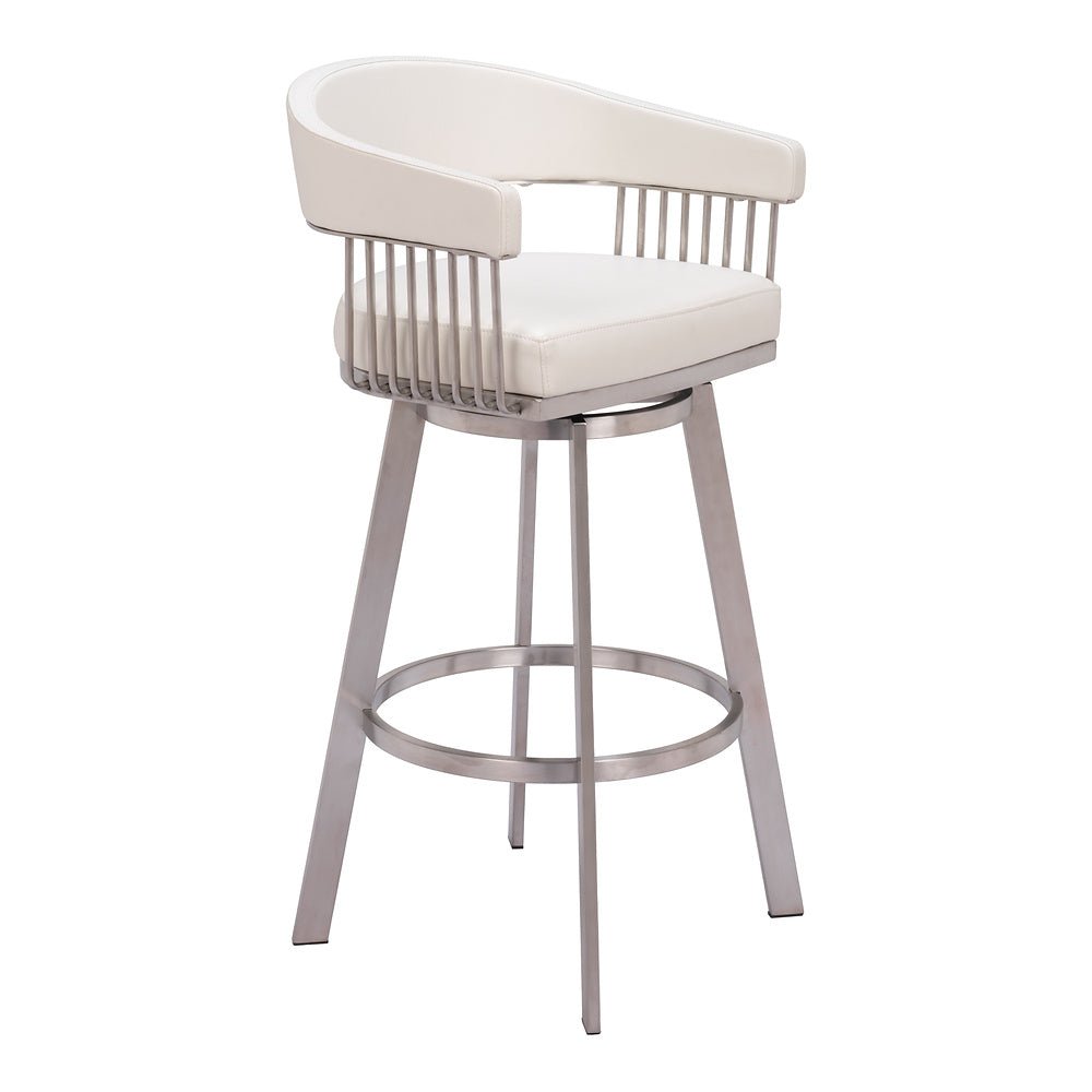 Banco Alto para Pub - ZUO BANTRY - Blanco - Asiento y Respaldo Tapizados en Piel Sintética - 110046 - Zuo - NOGAL BEAT - Banco Comercial
