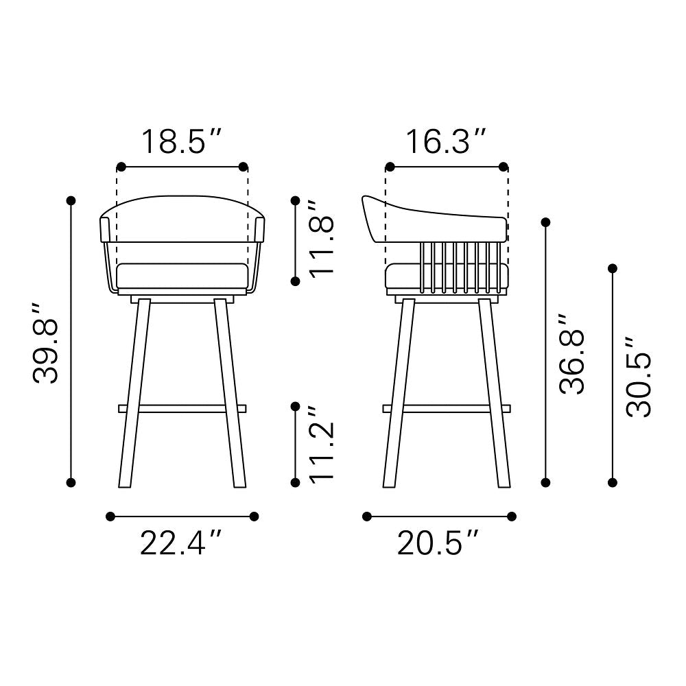 Banco Alto para Pub - ZUO BANTRY - Blanco - Asiento y Respaldo Tapizados en Piel Sintética - 110046 - Zuo - NOGAL BEAT - Banco Comercial