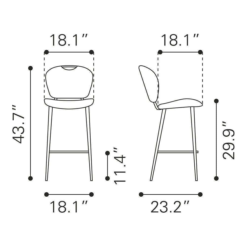 Banco Alto para Pub - ZUO TERRENCE - Vintage Gris - Asiento y Respaldo Tapizados en Piel Sintética - 109340 - Zuo - NOGAL BEAT - Banco Comercial
