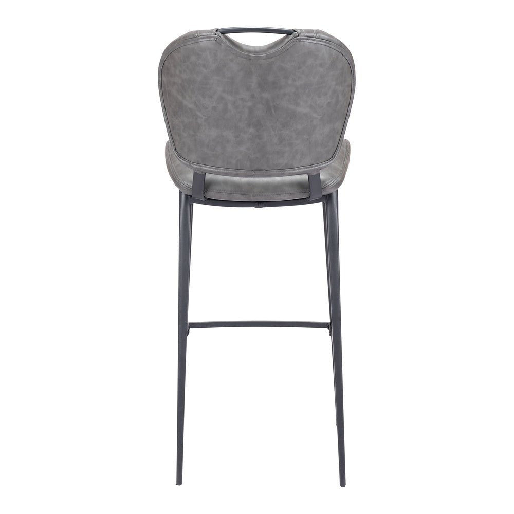 Banco Alto para Pub - ZUO TERRENCE - Vintage Gris - Asiento y Respaldo Tapizados en Piel Sintética - 109340 - Zuo - NOGAL BEAT - Banco Comercial