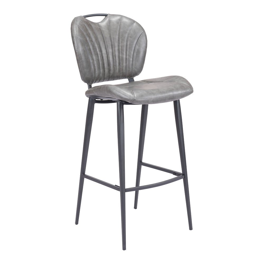 Banco Alto para Pub - ZUO TERRENCE - Vintage Gris - Asiento y Respaldo Tapizados en Piel Sintética - 109340 - Zuo - NOGAL BEAT - Banco Comercial