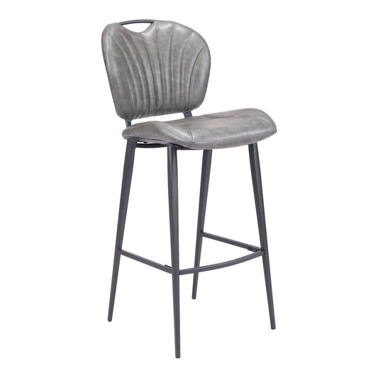 Banco Alto para Pub - ZUO TERRENCE - Vintage Gris - Asiento y Respaldo Tapizados en Piel Sintética - 109340 - Zuo - NOGAL BEAT - Banco Comercial
