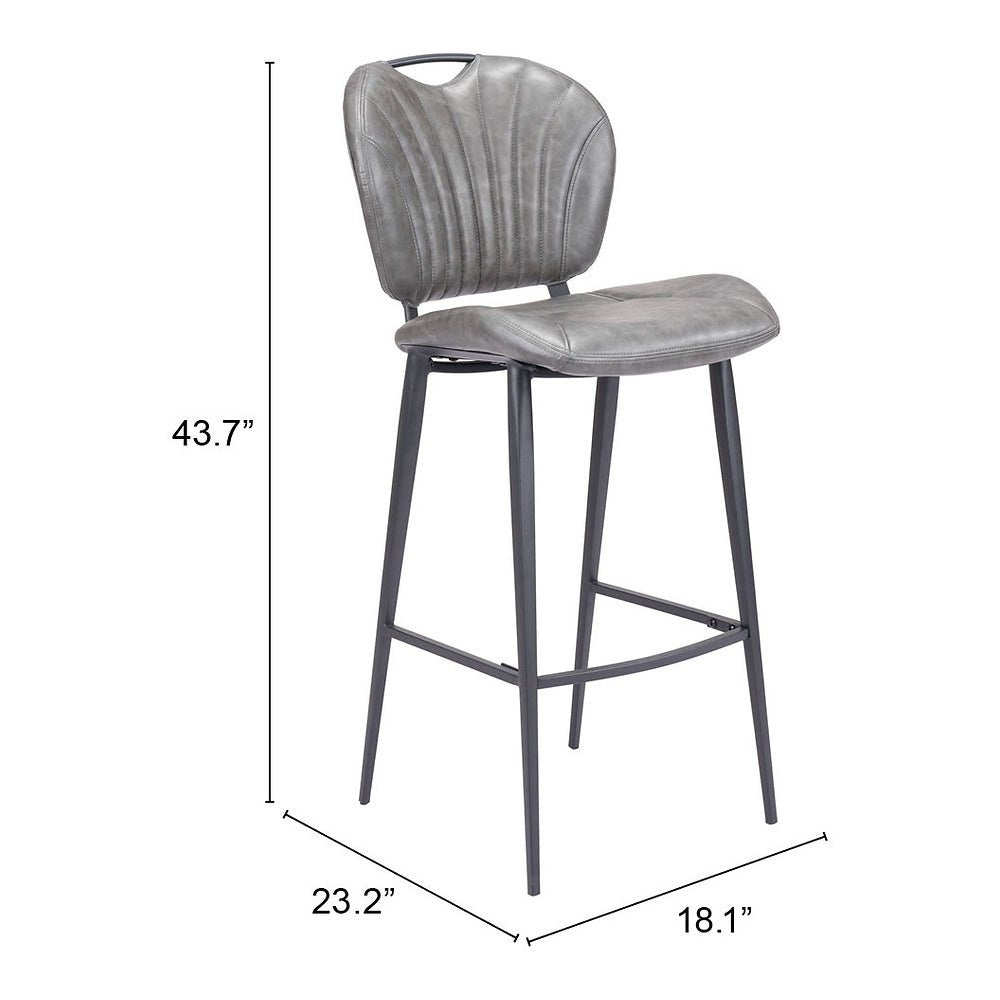 Banco Alto para Pub - ZUO TERRENCE - Vintage Gris - Asiento y Respaldo Tapizados en Piel Sintética - 109340 - Zuo - NOGAL BEAT - Banco Comercial