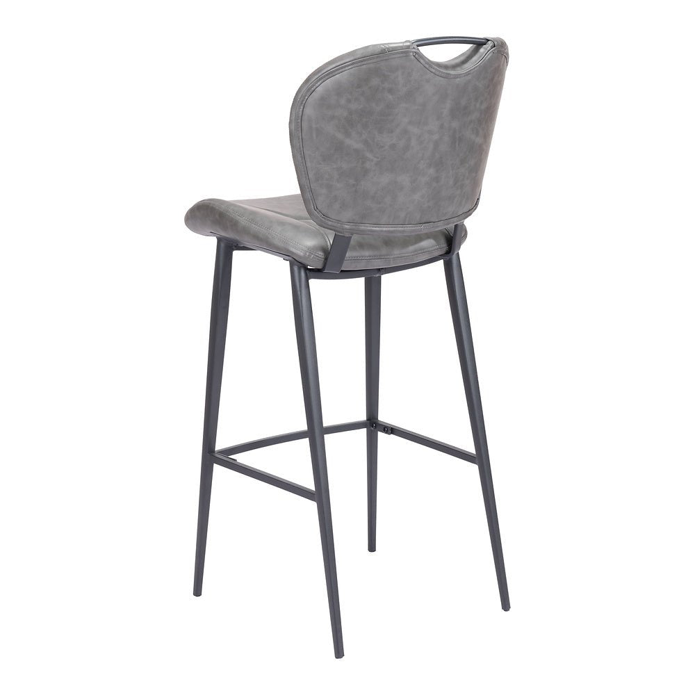 Banco Alto para Pub - ZUO TERRENCE - Vintage Gris - Asiento y Respaldo Tapizados en Piel Sintética - 109340 - Zuo - NOGAL BEAT - Banco Comercial