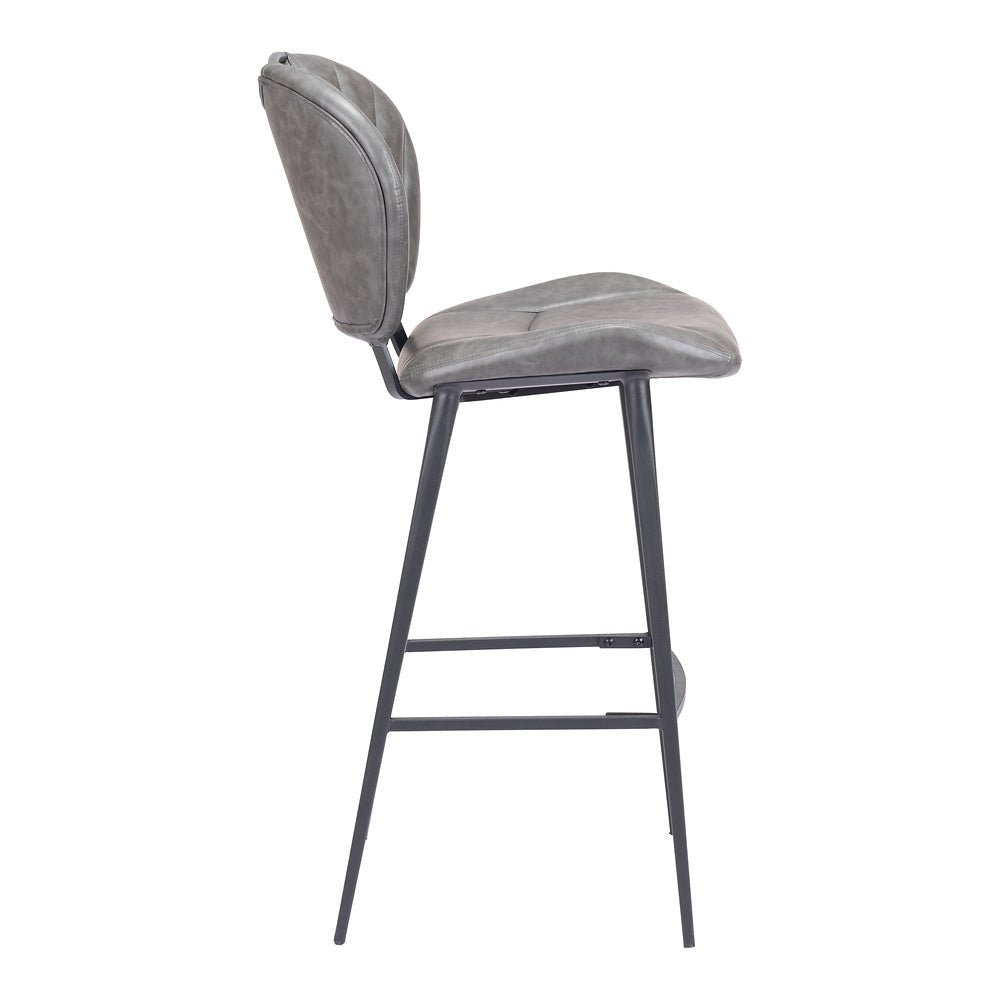 Banco Alto para Pub - ZUO TERRENCE - Vintage Gris - Asiento y Respaldo Tapizados en Piel Sintética - 109340 - Zuo - NOGAL BEAT - Banco Comercial