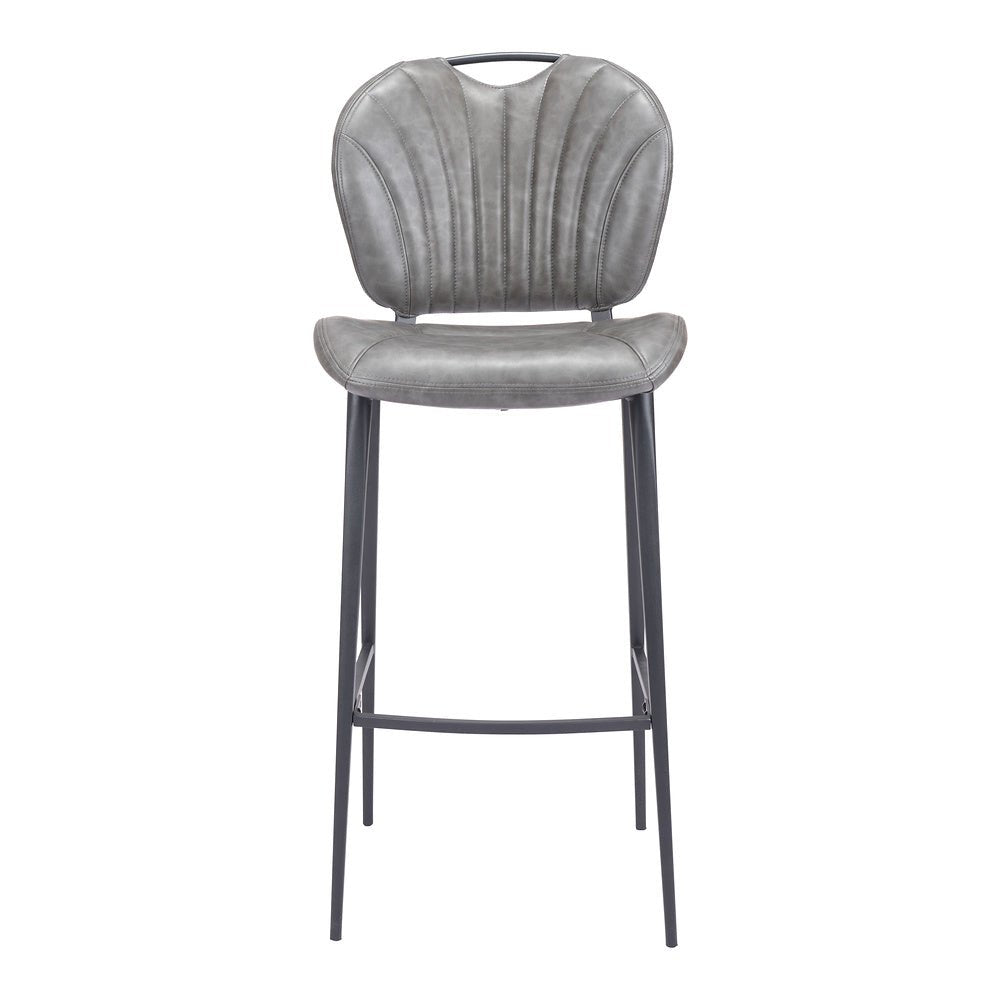 Banco Alto para Pub - ZUO TERRENCE - Vintage Gris - Asiento y Respaldo Tapizados en Piel Sintética - 109340 - Zuo - NOGAL BEAT - Banco Comercial