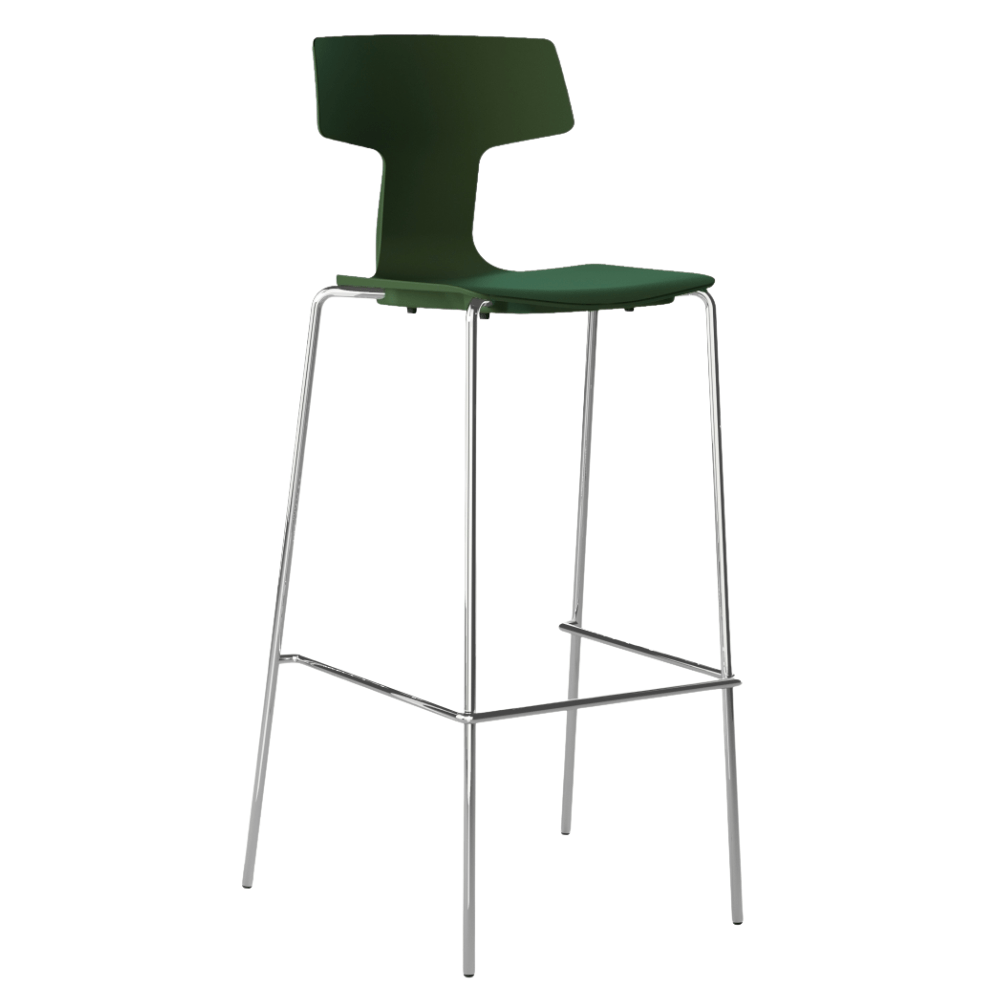 Taburete alto Colos Split 3A en polipropileno de una sola pieza con estructura de acero tubular cromado.