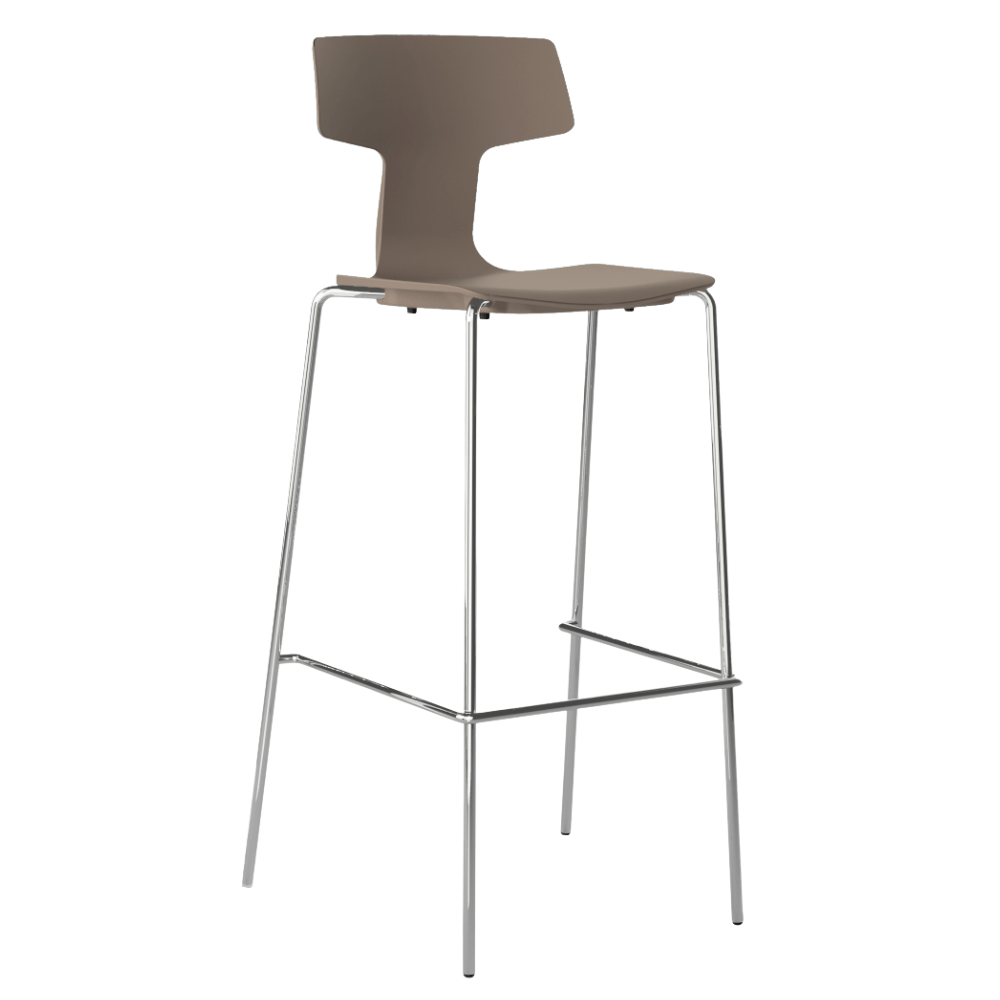 Taburete alto Colos Split 3A en polipropileno de una sola pieza con estructura de acero tubular cromado.
