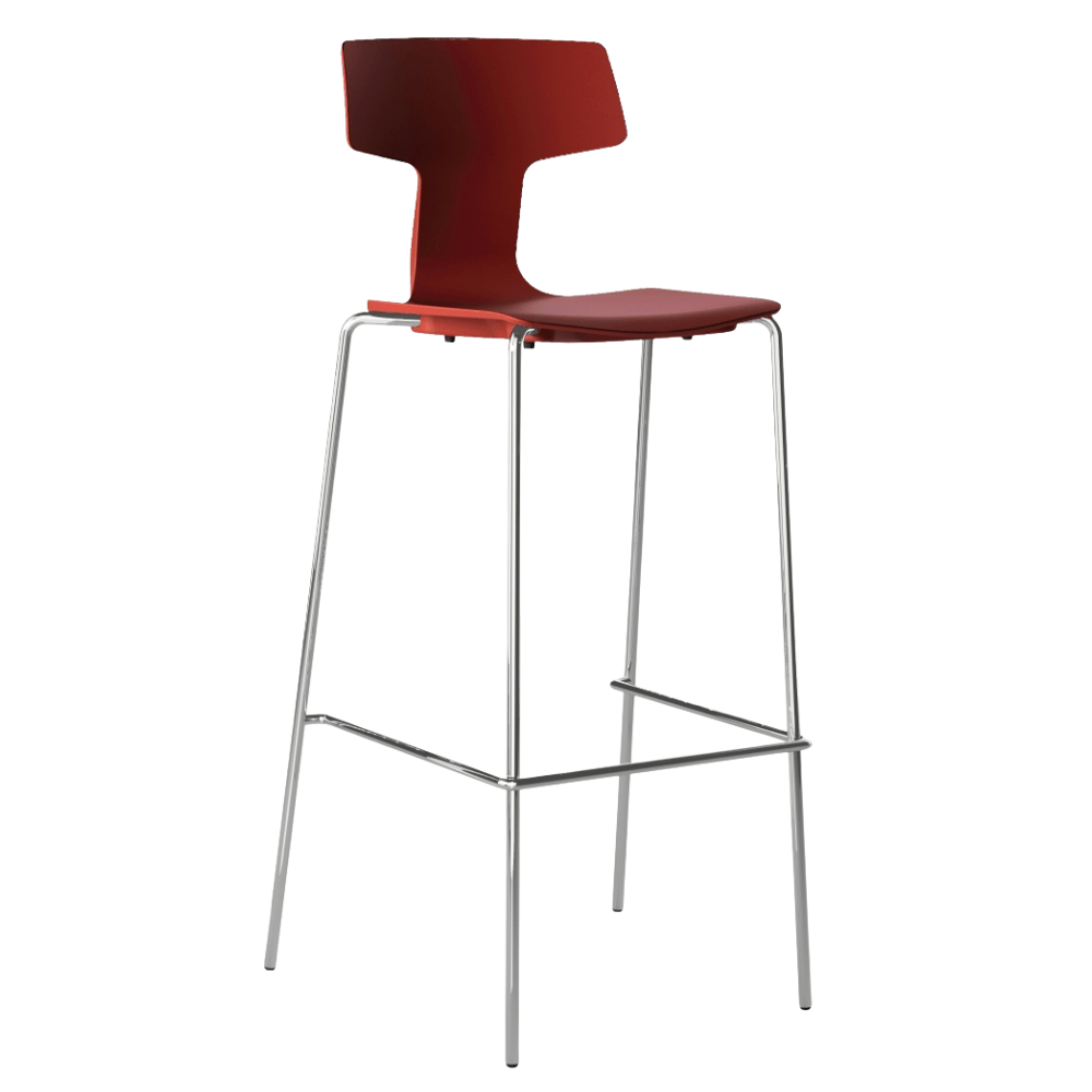 Taburete alto Colos Split 3A en polipropileno de una sola pieza con estructura de acero tubular cromado.