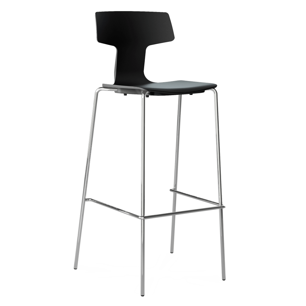 Taburete alto Colos Split 3A en polipropileno de una sola pieza con estructura de acero tubular cromado.