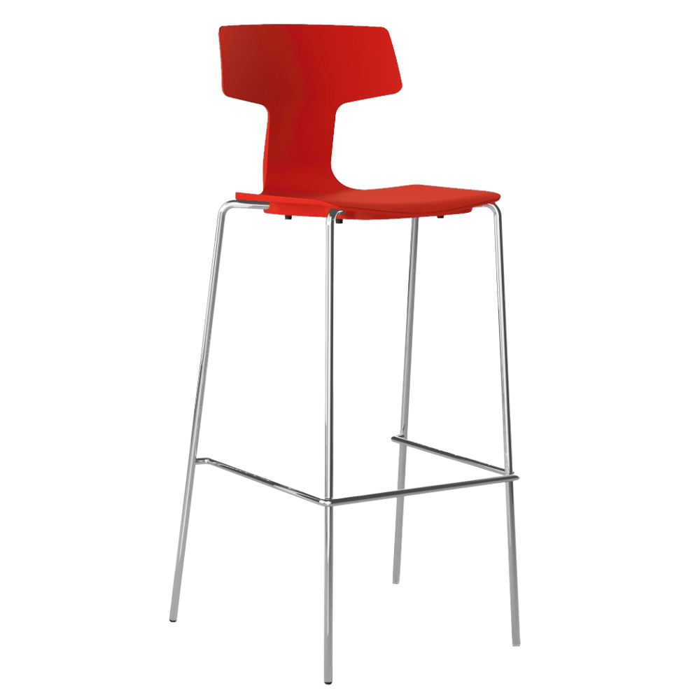 Taburete alto Colos Split 3A en polipropileno de una sola pieza con estructura de acero tubular cromado.