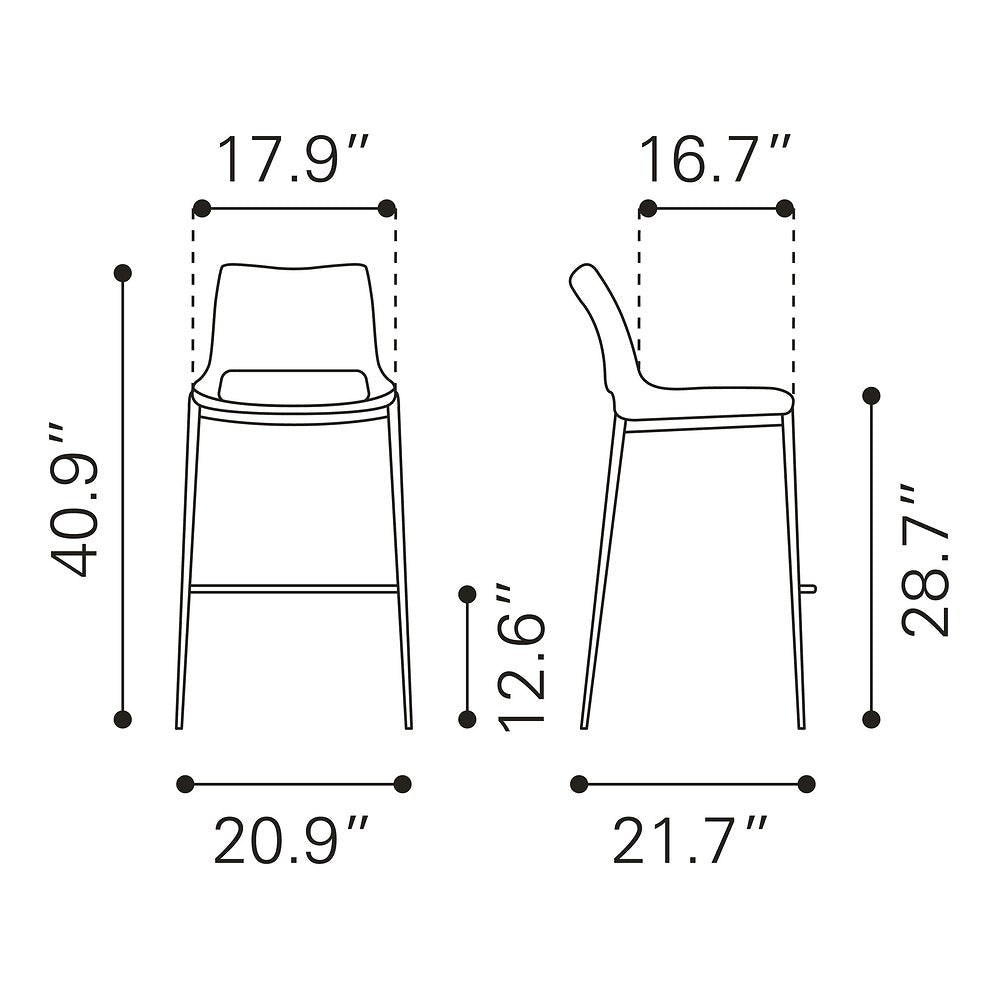 Banco Alto para Restaurante - ZUO ACE 53x55 101284 - Varios Colores - Asiento y Respaldo Tapizados en Piel Sintética - 101284 - Zuo - NOGAL BEAT - Banco Comercial