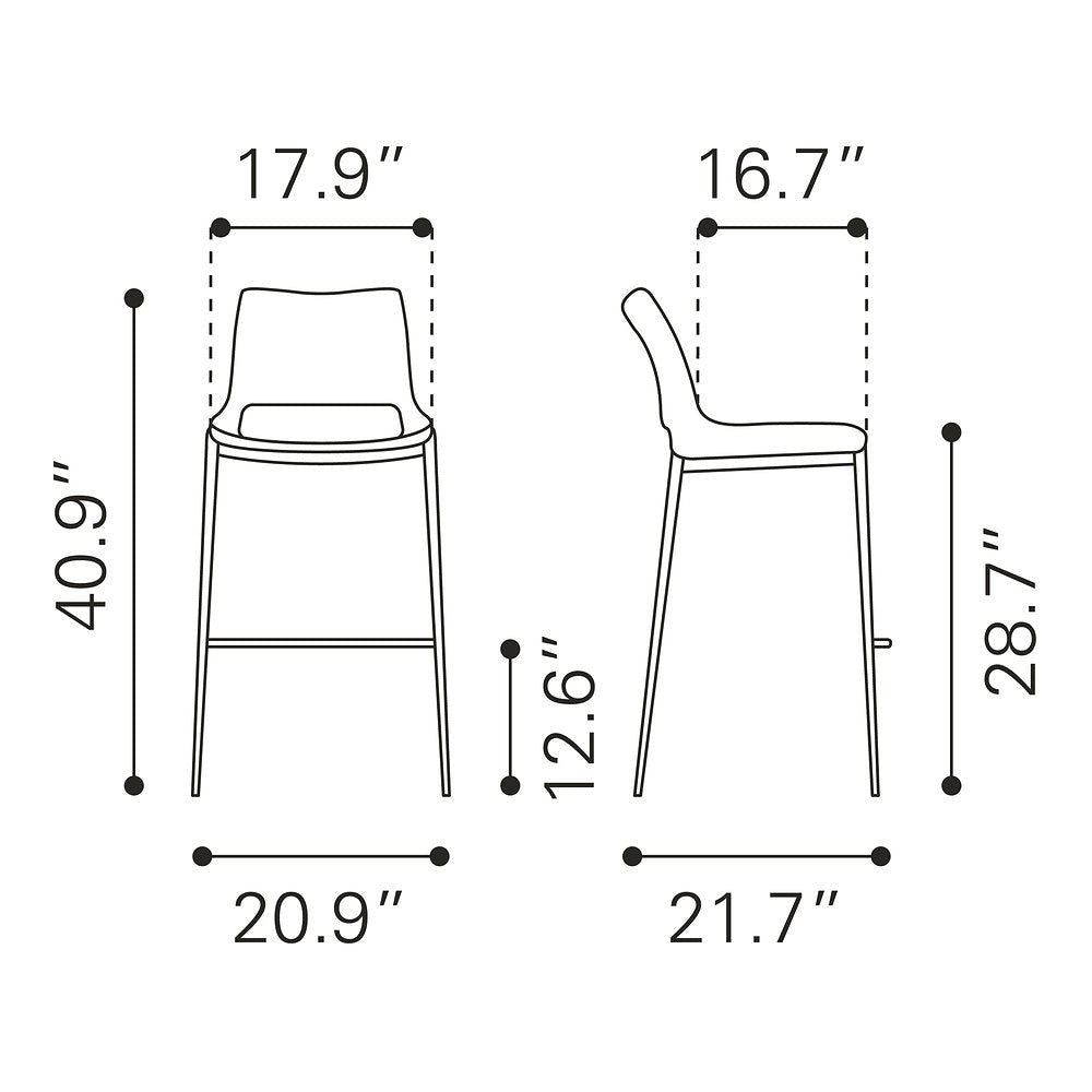 Banco Alto para Restaurante - ZUO ACE 53x55 109389 - Varios Colores - Asiento y Respaldo Tapizados en Piel Sintética - 109389 - Zuo - NOGAL BEAT - Banco Comercial