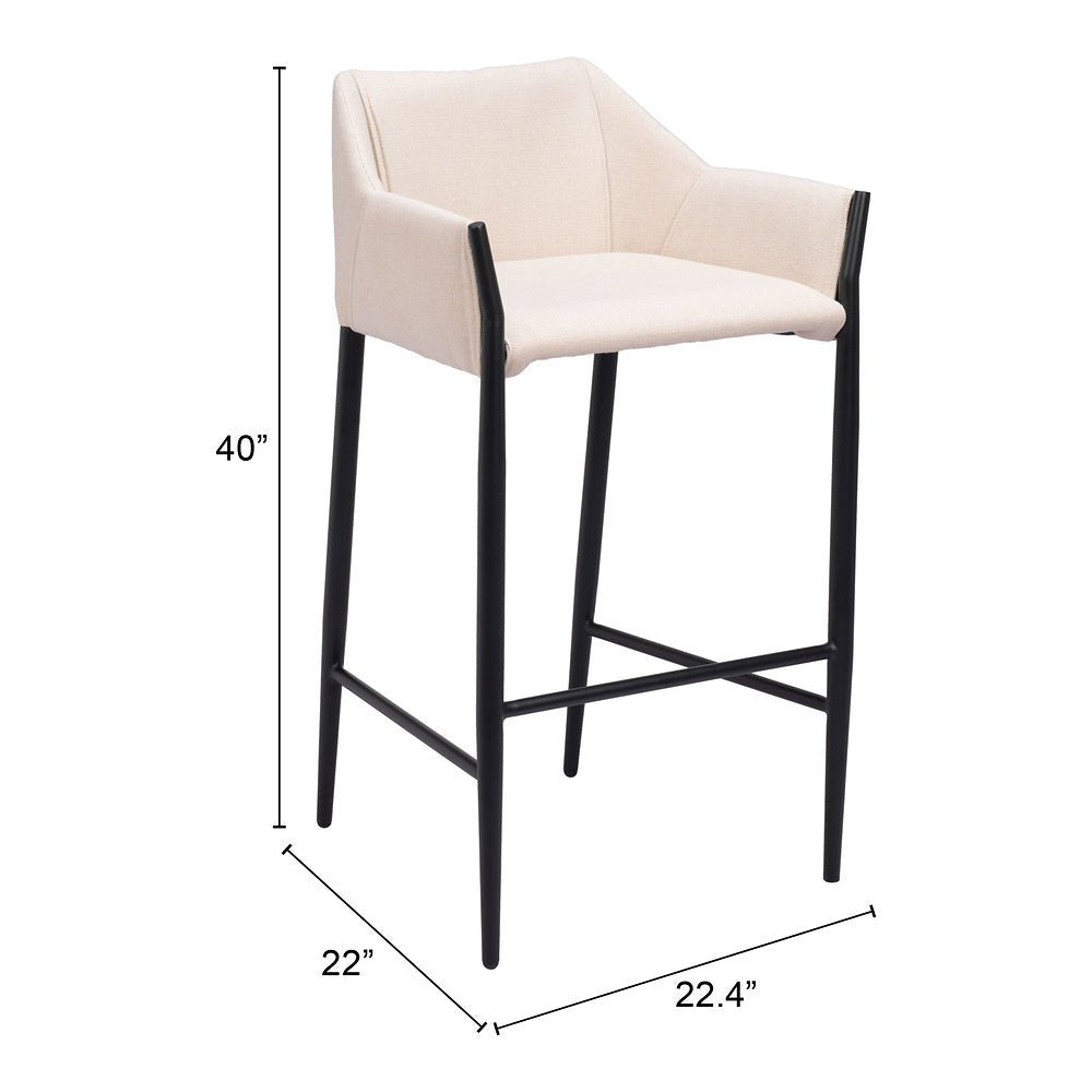 Banco Alto para Restaurante - ZUO ANDOVER - Beige - Asiento y Respaldo Tapizados - 110170 - Zuo - NOGAL BEAT - Banco Comercial