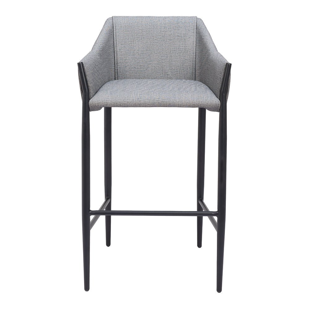 Banco Alto para Restaurante - ZUO ANDOVER - Gris Pizarra - Asiento y Respaldo Tapizados en Lino Sintético - 110169 - Zuo - NOGAL BEAT - Banco Comercial