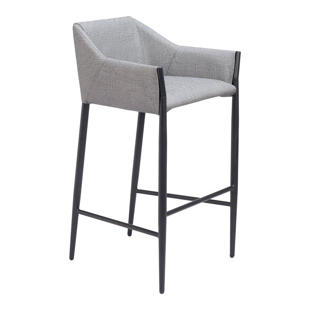 Banco Alto para Restaurante - ZUO ANDOVER - Gris Pizarra - Asiento y Respaldo Tapizados en Lino Sintético - 110169 - Zuo - NOGAL BEAT - Banco Comercial