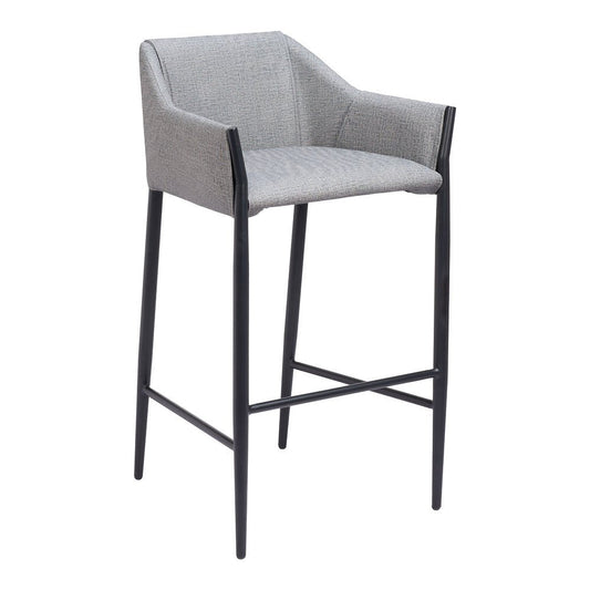 Banco Alto para Restaurante - ZUO ANDOVER - Gris Pizarra - Asiento y Respaldo Tapizados en Lino Sintético - 110169 - Zuo - NOGAL BEAT - Banco Comercial