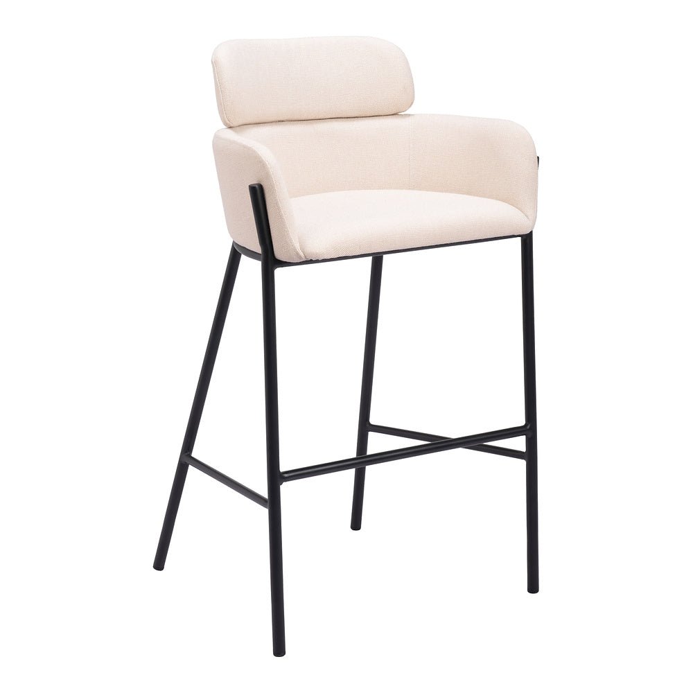 Banco Alto para Restaurante - ZUO BREMOR - Beige - Asiento y Respaldo Tapizados - 110174 - Zuo - NOGAL BEAT - Banco Comercial