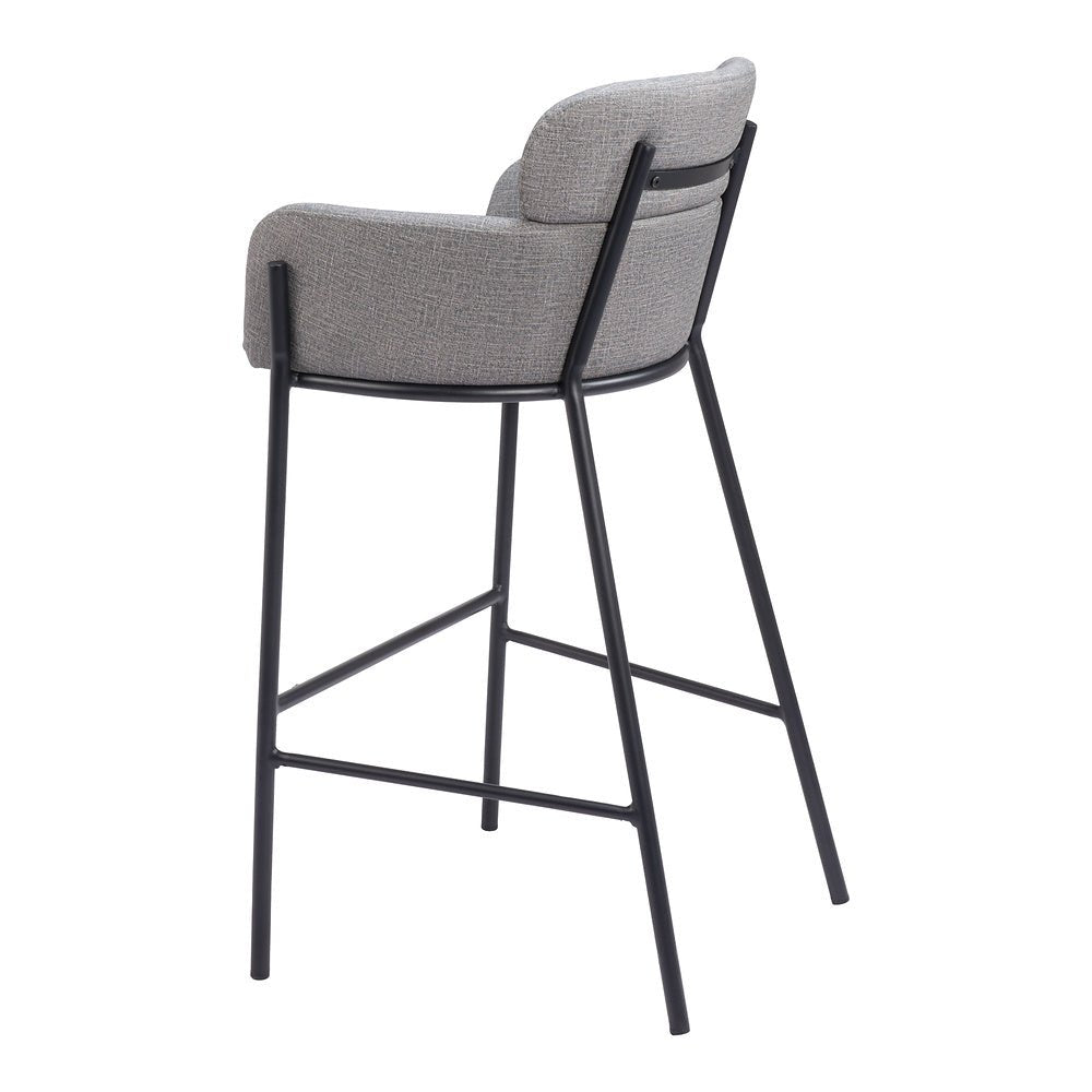 Banco Alto para Restaurante - ZUO BREMOR - Gris Pizarra - Asiento y Respaldo Tapizados en Lino Sintético - 110173 - Zuo - NOGAL BEAT - Banco Comercial