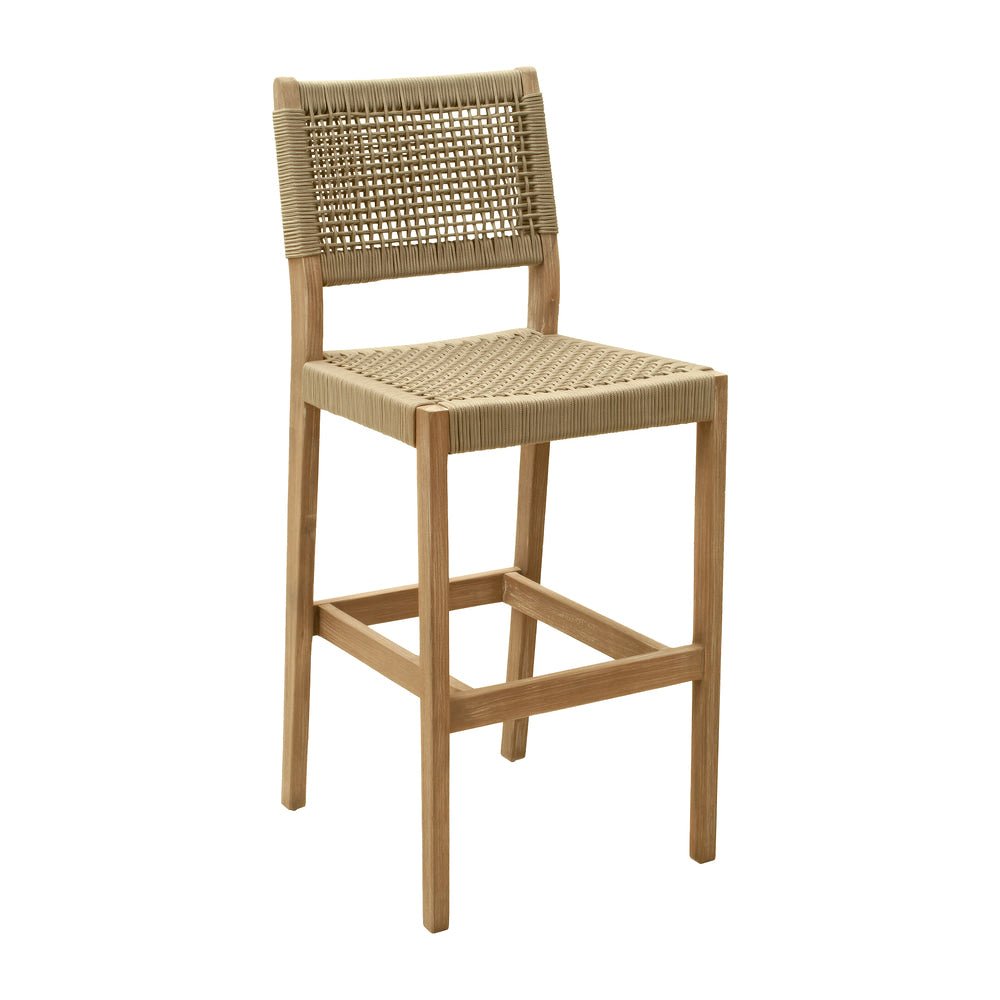 Banco Alto para Terraza y Barra Exterior - ZUO CORDE - Beige - Asiento y Respaldo en Ratán Sintético Tejido - 704102 - Zuo - NOGAL BEAT - Banco de Terraza