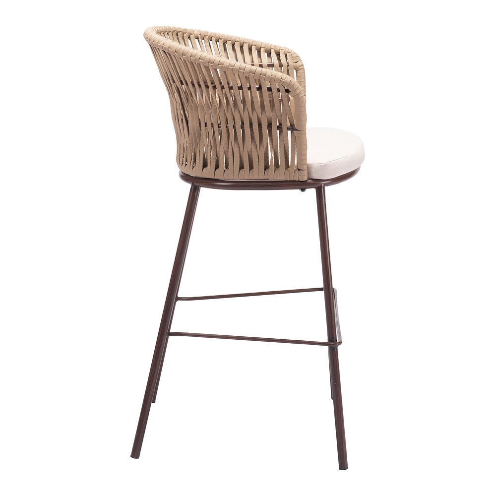 Banco Alto para Terraza y Barra Exterior - ZUO FREYCINET - Varios Colores - Asiento y Respaldo Tapizados con Tela para Exterior - 703990 - Zuo - NOGAL BEAT - Banco de Terraza