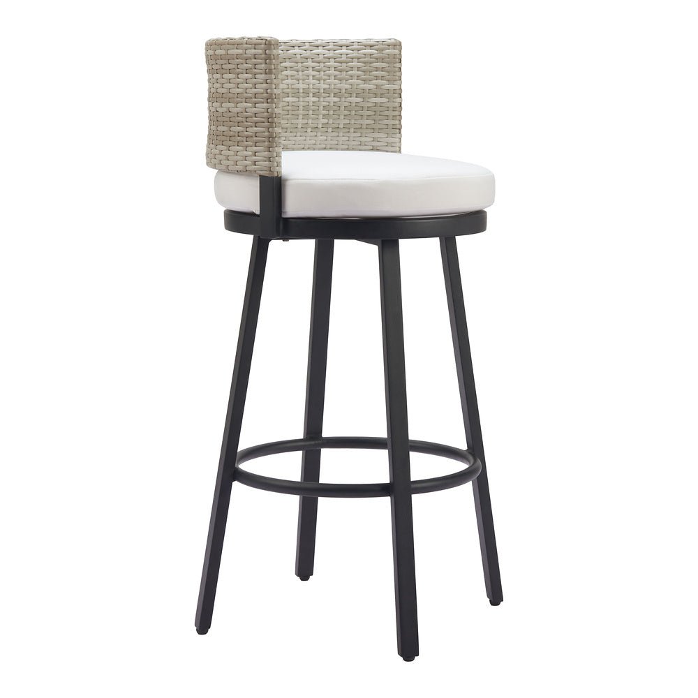 Banco Alto para Terraza y Barra Exterior - ZUO MIDNIGHT WAVE - Blanco - Asiento y Respaldo Tapizados con Tela para Exterior - 704027 - Zuo - NOGAL BEAT - Banco de Terraza