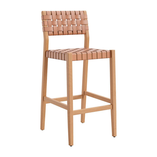 Banco Alto para Terraza y Barra Exterior - ZUO MIZUYA - Varios Colores - Asiento y Respaldo en Ratán Sintético Tejido - 704232 - Zuo - NOGAL BEAT - Banco de Terraza