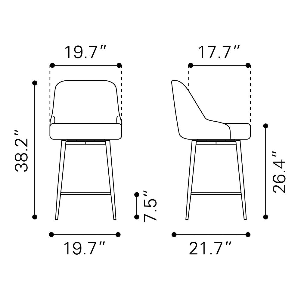 Banco Mostrador para Bar y Barra - ZUO KEPPEL - Varios Colores - Asiento y Respaldo Tapizados en Piel Sintética - 109973 - Zuo - NOGAL BEAT - Banco Comercial