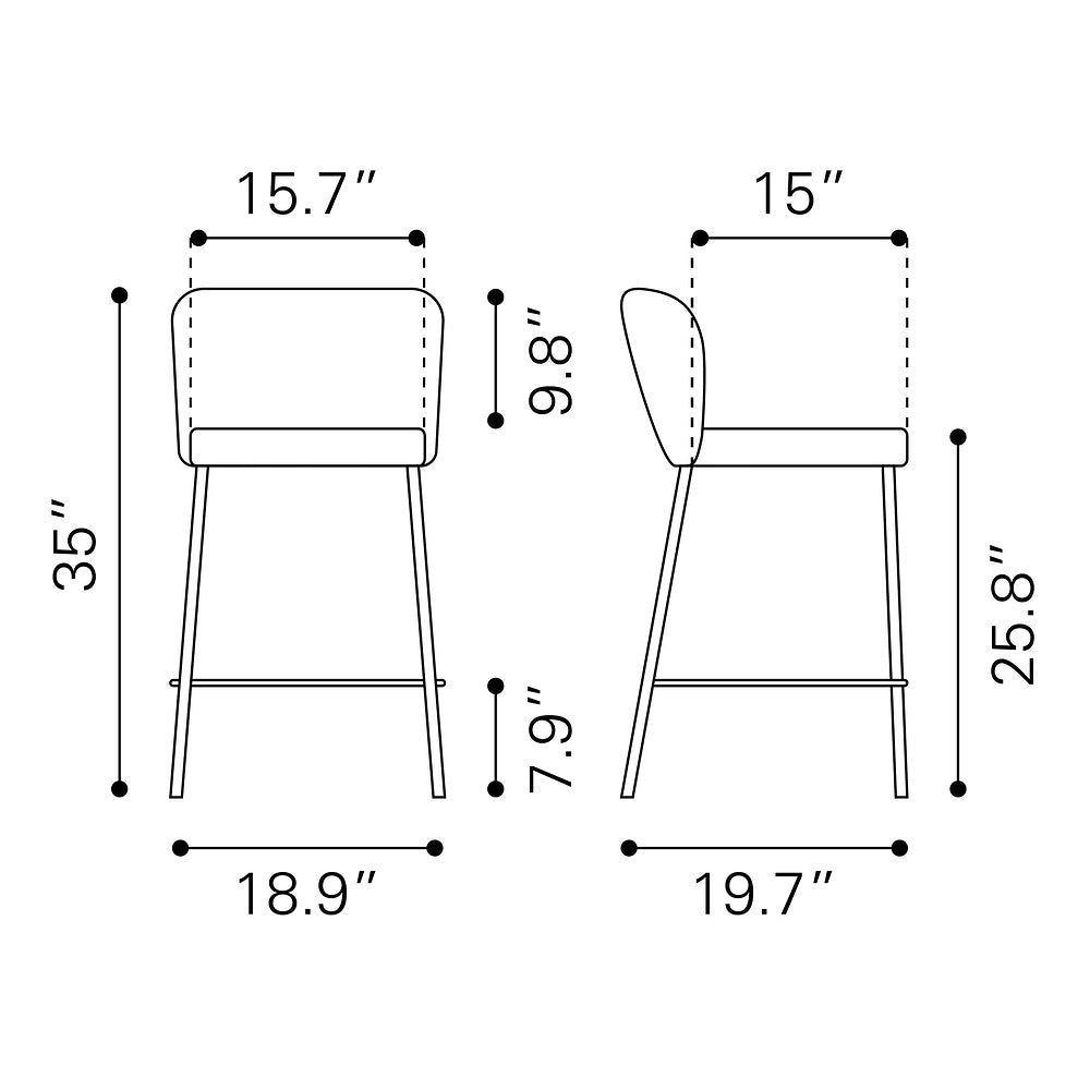 Banco Mostrador para Bar y Barra - ZUO LINZ - Varios Colores - Asiento y Respaldo Tapizados en Piel Sintética - 109781 - Zuo - NOGAL BEAT - Banco Comercial
