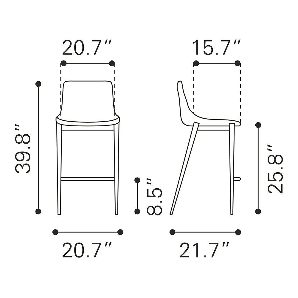Banco Mostrador para Bar y Barra - ZUO MAGNUS 53x55 101410 - Varios Colores - Asiento y Respaldo Tapizados en Piel Sintética - 101410 - Zuo - NOGAL BEAT - Banco Comercial