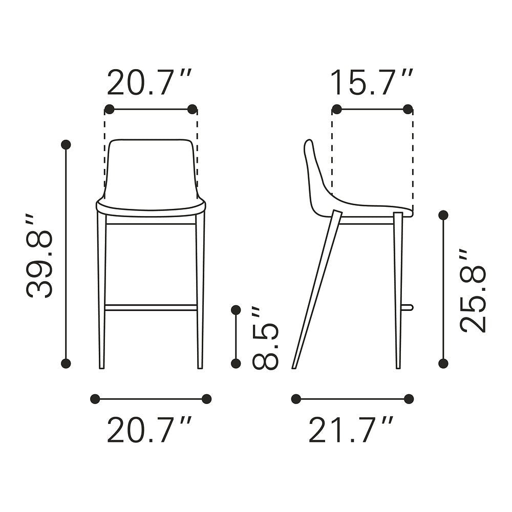 Banco Mostrador para Bar y Barra - ZUO MAGNUS 53x55 109936 - Varios Colores - Asiento y Respaldo Tapizados en Piel Sintética - 109936 - Zuo - NOGAL BEAT - Banco Comercial