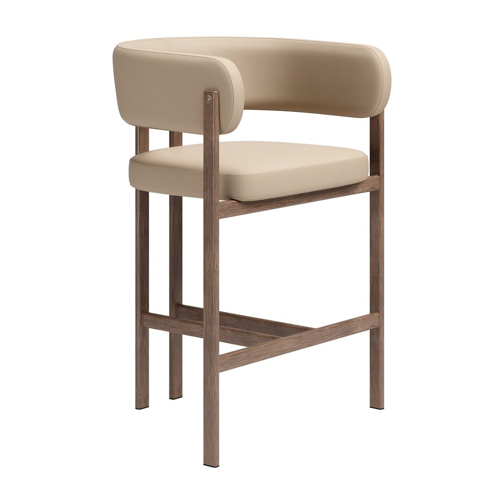 Banco Mostrador para Bar y Barra - ZUO RUGE - Beige - Asiento y Respaldo Tapizados en Piel Sintética - 111239 - Zuo - NOGAL BEAT - Banco Comercial