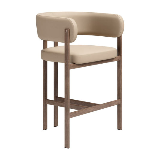 Banco Mostrador para Bar y Barra - ZUO RUGE - Beige - Asiento y Respaldo Tapizados en Piel Sintética - 111239 - Zuo - NOGAL BEAT - Banco Comercial