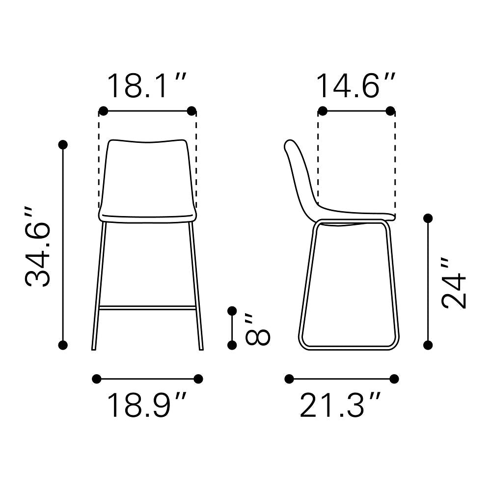 Banco Mostrador para Bar y Barra - ZUO SMART - Varios Colores - Asiento y Respaldo Tapizados en Piel Sintética - 109649 - Zuo - NOGAL BEAT - Banco Comercial