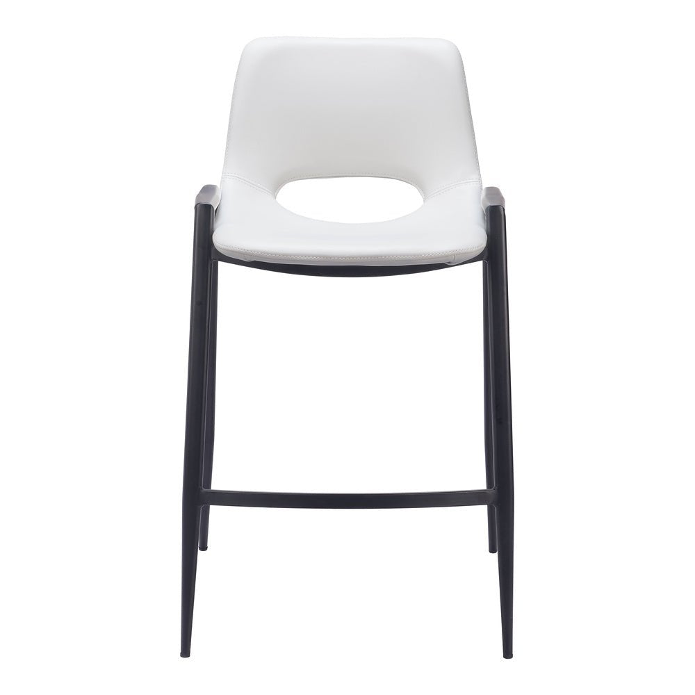 Banco Mostrador para Barra de Hotel - ZUO DESI - Blanco - Asiento y Respaldo Tapizados en Piel Sintética - 109538 - Zuo - NOGAL BEAT - Banco Comercial