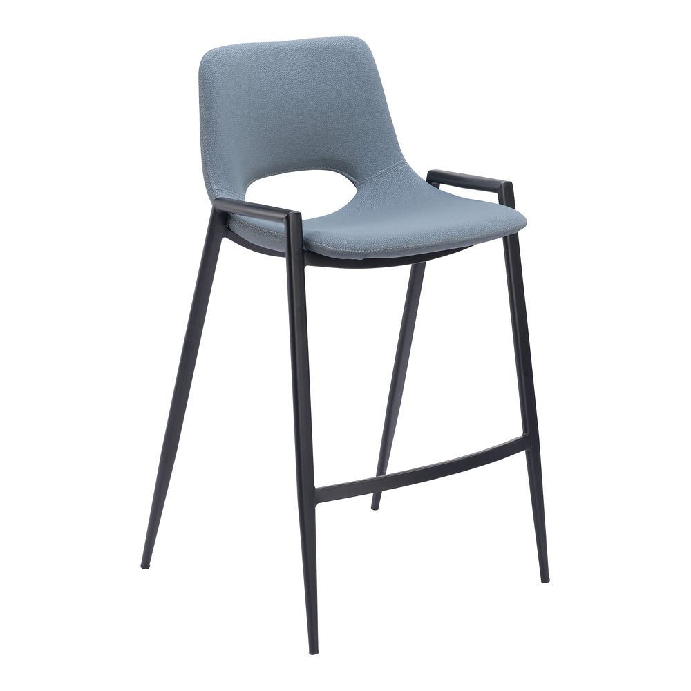 Banco Mostrador para Barra de Hotel - ZUO DESI - Gris Azulado - Asiento y Respaldo Tapizados en Piel Sintética - 109539 - Zuo - NOGAL BEAT - Banco Comercial