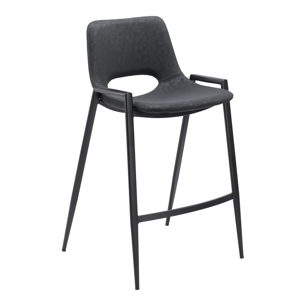 Banco Mostrador para Barra de Hotel - ZUO DESI - Negro - Asiento y Respaldo Tapizados en Piel Sintética - 109537 - Zuo - NOGAL BEAT - Banco Comercial