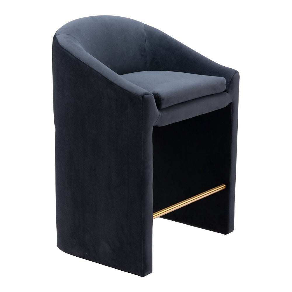 Banco Mostrador para Bistró - ZUO EMAS - Gris Medianoche - Asiento y Respaldo Tapizados en Tela Tipo Terciopelo - 109992 - Zuo - NOGAL BEAT - Banco Comercial